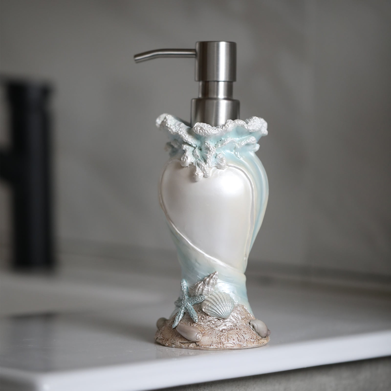 WiMifar Soft Touch Resin Sea Wave Nautical Sea Wave Soap Dispenser, 7 oz, Free Standing
