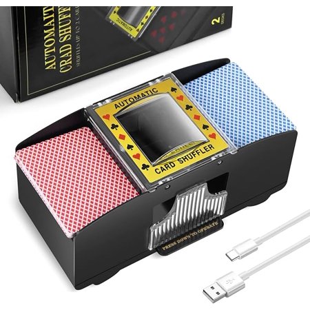 Nileole 2 Decks Automatic Card Shuffler, USB-C/Battery-Powered Shuffler for UNO, Phase10, Texas Hold'em, Poker, Home Card Games, Blackjack, Party Club