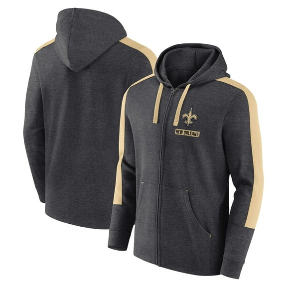 Men's-Fanatics Heather Charcoal New Orleans Saints Gains Full-Zip Hoodie