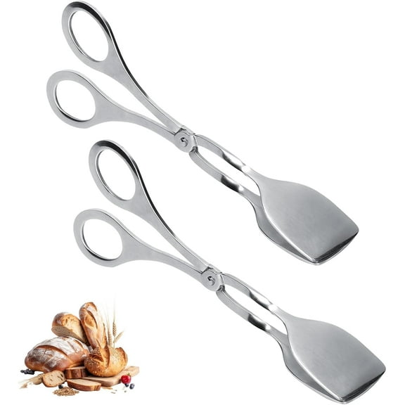 Set of 2 Tongs for Cooking, Stainless Steel Cooking Tongs Kitchen Metal Tongs Food Tongs Bread Clip Salad Tongs Tuffer Tong Scissor Tong Grill or Serving Food Bread Dessert