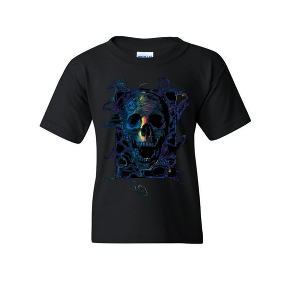 Tee Hunt Neon Skull Youth T-Shirt Reaper Death Skeleton Grin Doom Halloween Kids Tee