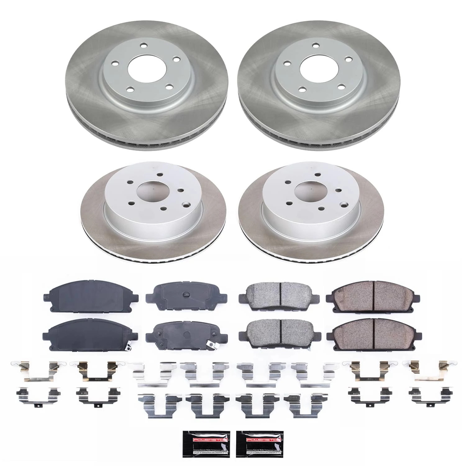 PowerStop Front and Rear Semi-Coated Rotor and Low-Dust Ceramic Brake Pad Kit SC2766
