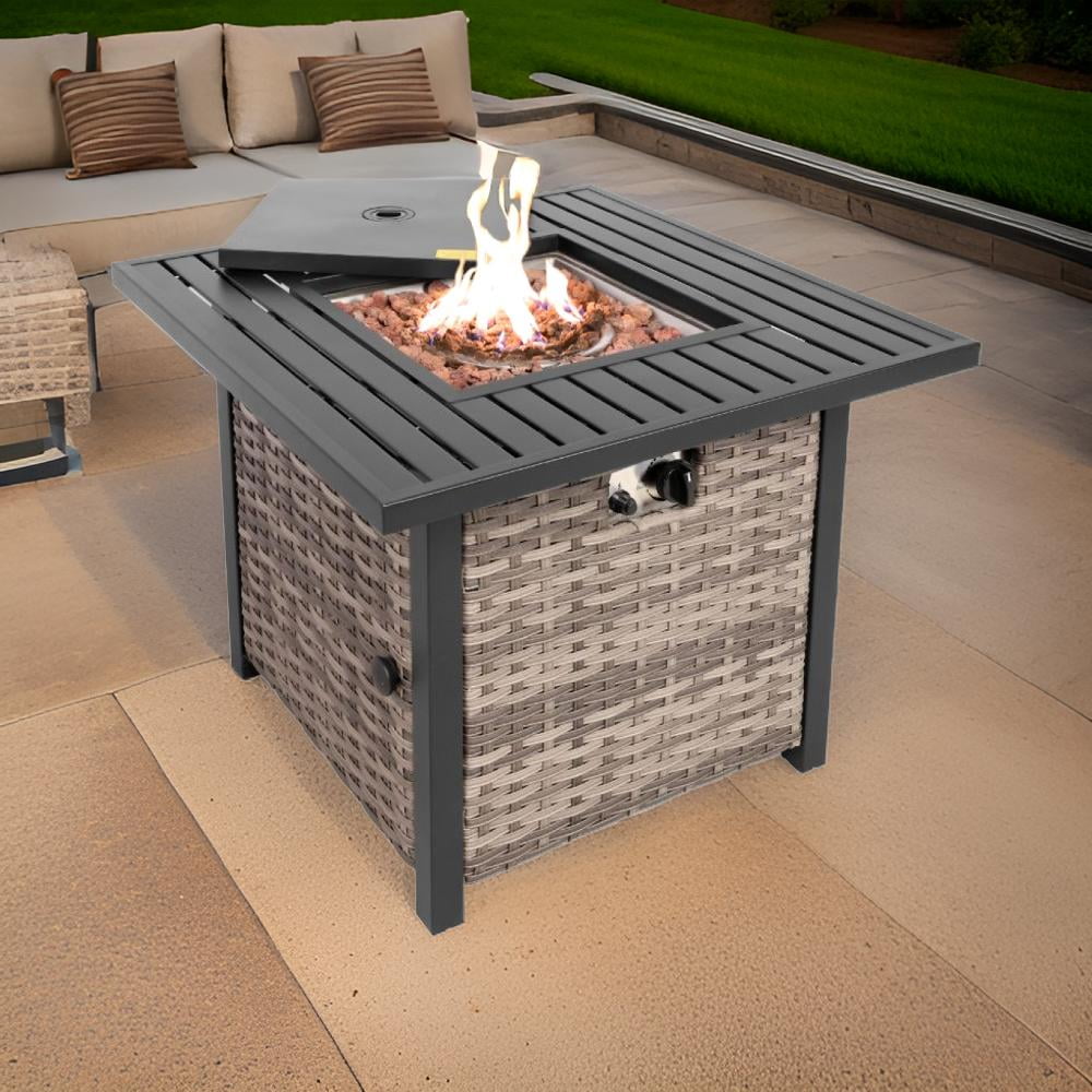 Sol Living Basel 30” Outdoor Propane Fire Pit Table 50,000 BTUs Outdoor Fire Pit Propane Metal Patio Fire Pit with Lava Rocks & Lid Durable Firepits for Outside & CSA Certified Outdoor Fireplace