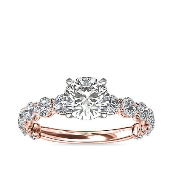 1.35 Carat Excellent Round Cut Natural Diamond Unique Solitaire with Accents Ring for Engagement Solid 14K Rose Gold Size 8.5