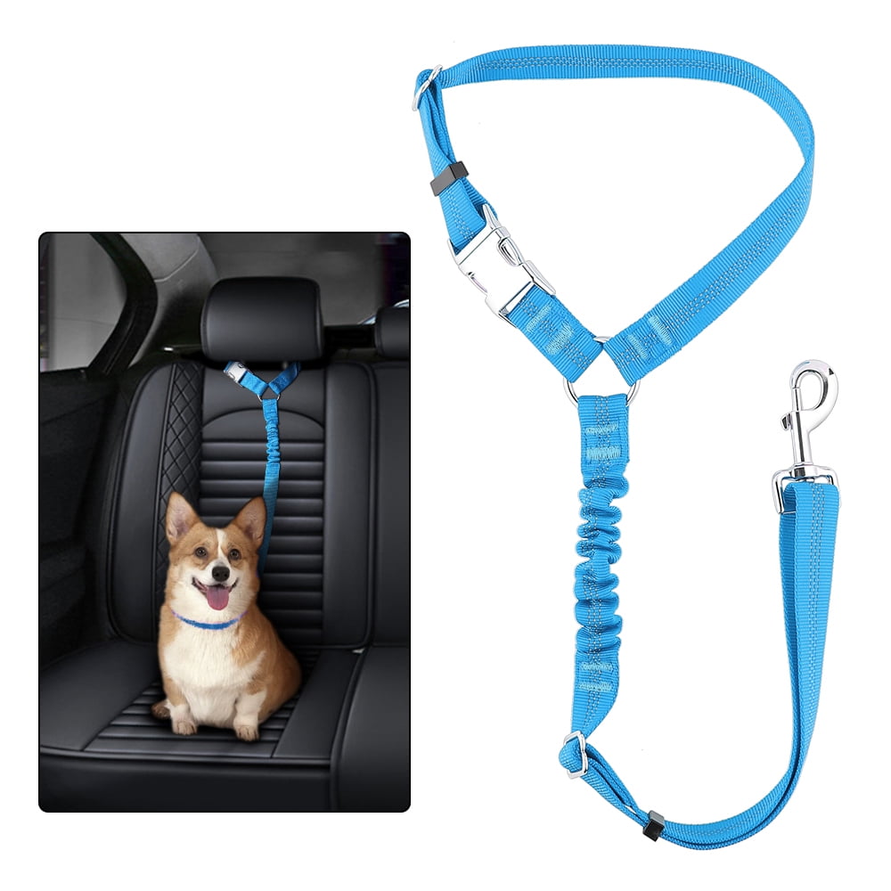 Plutus Pet Dog Seat Belt for Car Headrest Reflective and Adjustable with Bungee for Small Medium Large Dogs and Cats Blue