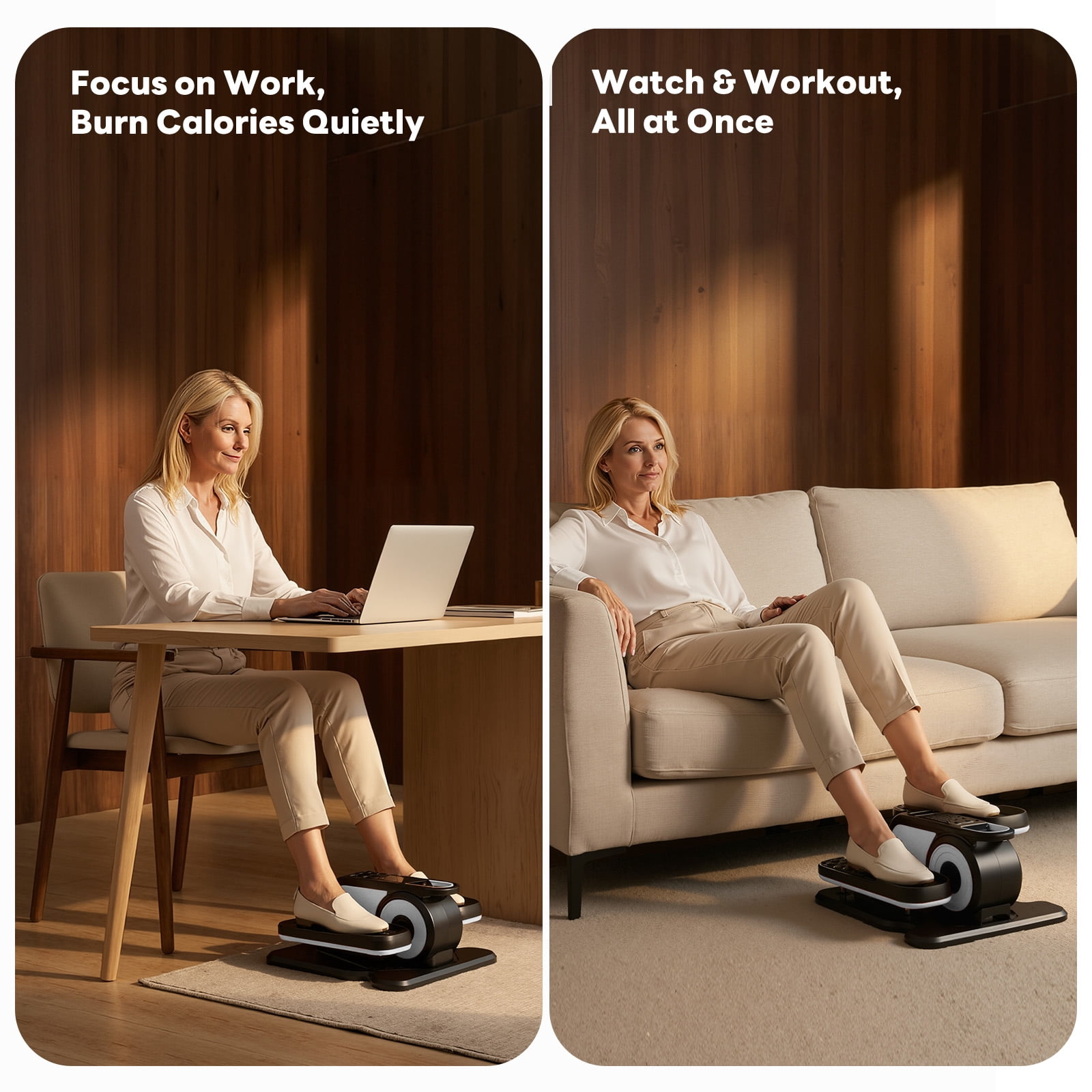 SHOUFTW Electric Under Desk Elliptical, Portable Leg Exerciser with Remote and LCD, Plastic Pedal Trainer for Seniors, Home Office, Rehab, Silver