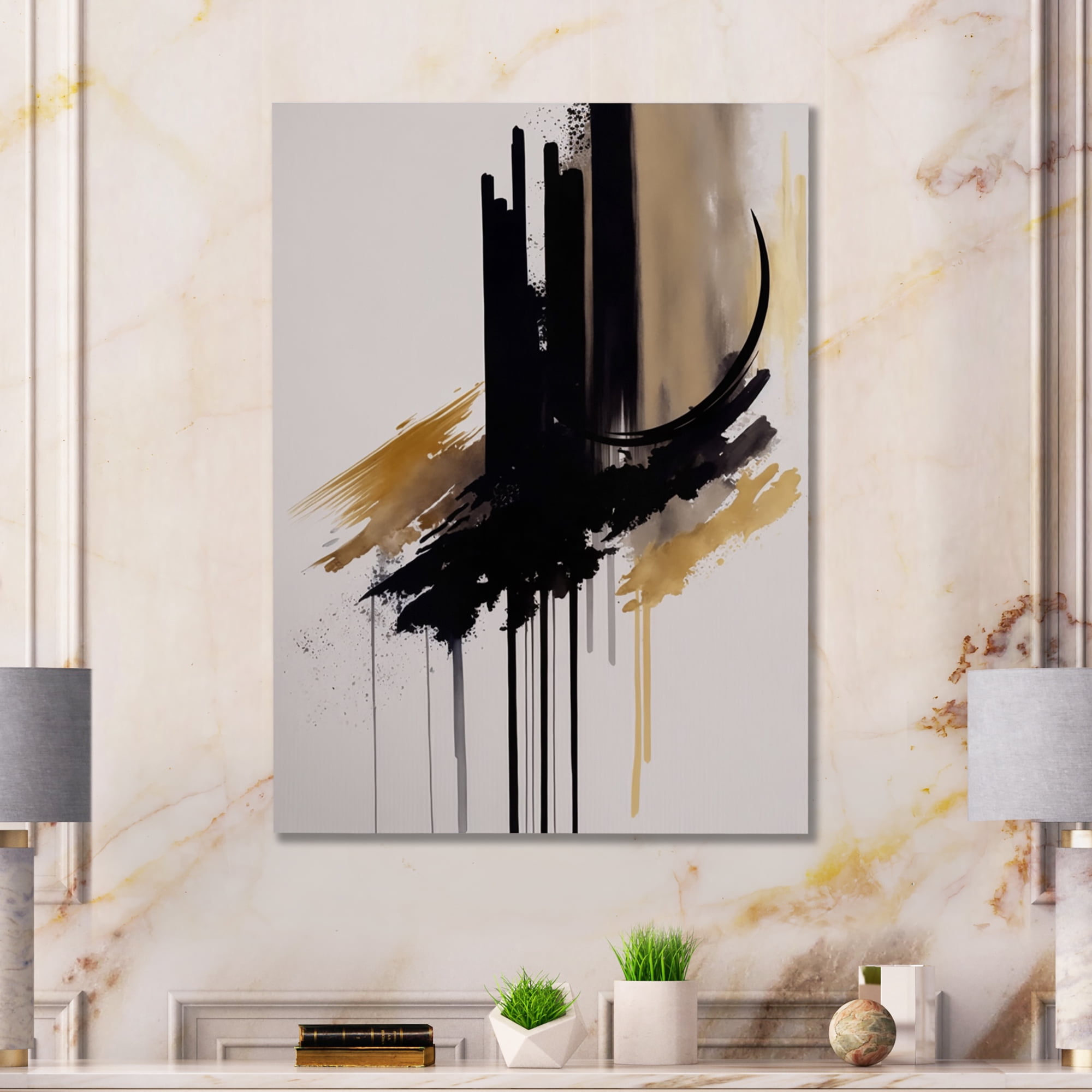 Designart Golden Minimalist Abstract III Canvas Wall Art