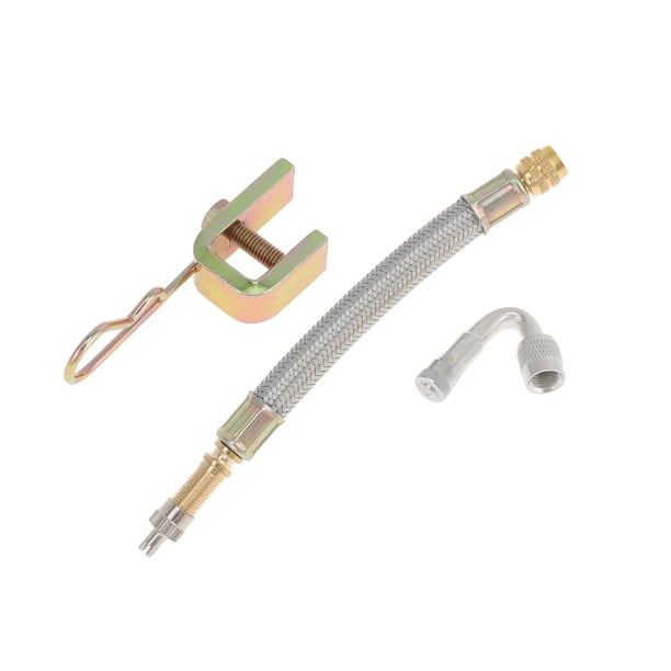 1 Set de extensión de válvula de llanta de cobre de 45 grados con extensor de vástago de llanta de acero inoxidable flexible de 140 mm para automóvil, motocicleta, RV, camión, bicicleta