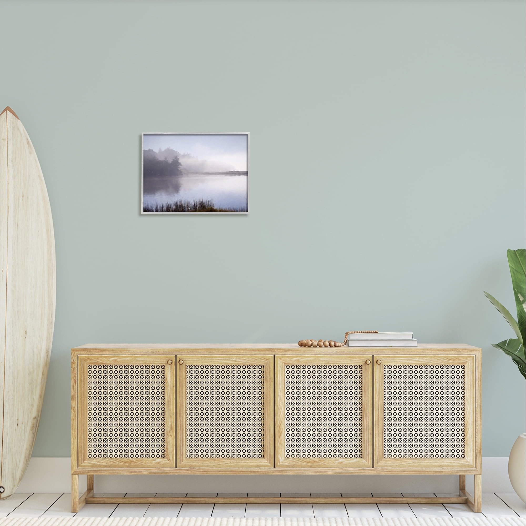 Stupell Foggy Lake Woodland Reflection Landscape Photography Gray Framed Art Print Wall Art