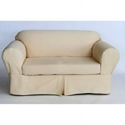 Brushed Cotton Twill 2 Piece Loveseat Slipcover in Khaki