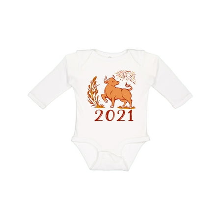 

Inktastic 2021 Chinese New Year Ox Boys or Girls Long Sleeve Baby Bodysuit