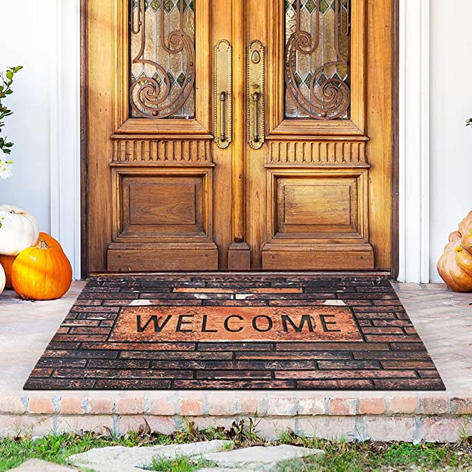Brizi Living 17.7'x 29.5' Door Mat Welcome Mat,Heavy Duty Non Slip Rubber Back Low Profile, Welcome Doormat for Front Door, Patio,Porch,Brown