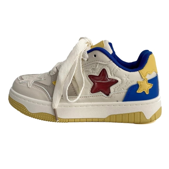Wovix Women's Cute Star Sneakers Y2k Unique Comfort Casual Walking Creamy Stylish Platform Shoes for Sports Daily School
