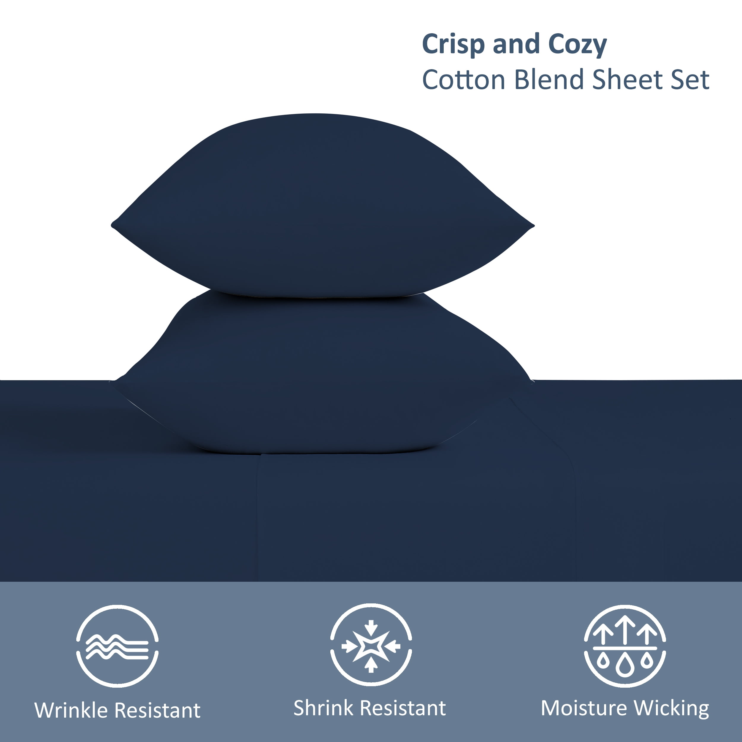 Mainstays 300 Thread Count Easy Care Percale Fitted Sheet, Blue Cove, King