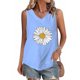 thumbnail image 1 of Fiudx Ropa de Mujer Camiseta con Botones y Cuello Redondo de Manga Corta con Estampado Pequeño Informal y de Lino para Mujer, 1 of 4