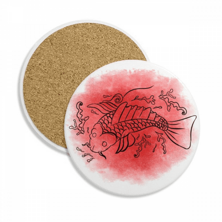 

japan culture fish illustration coaster cup mug tabletop protection absorbent stone