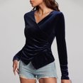 thumbnail image 5 of Aboser Wrap Tops for Women Party Evening Shirts Elegant Velvet Blouse Slim Fit V Neck Pullover Top Soft Long Sleeve Shirt Solid Color Casual Blouses, 5 of 8