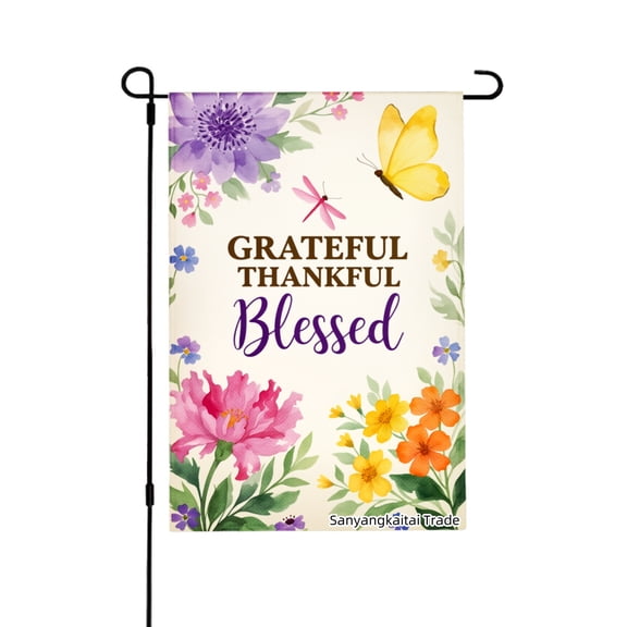 Joocar Grateful Thankful Blessed Floral Garden Flag For Spring Summer Home Outdoor Garden Yard Door Decor 12x18 Inch