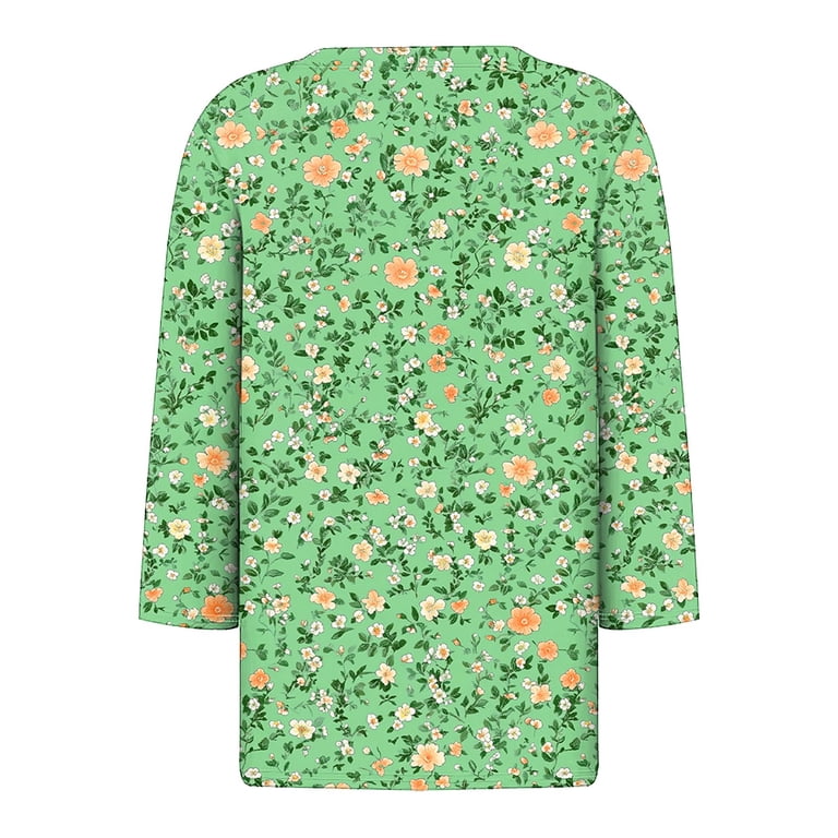 Gracyoga Women's Long Sleeve V-Neck Tunic Top - Loose Fit Floral Peasant Blouse For Casual Wear