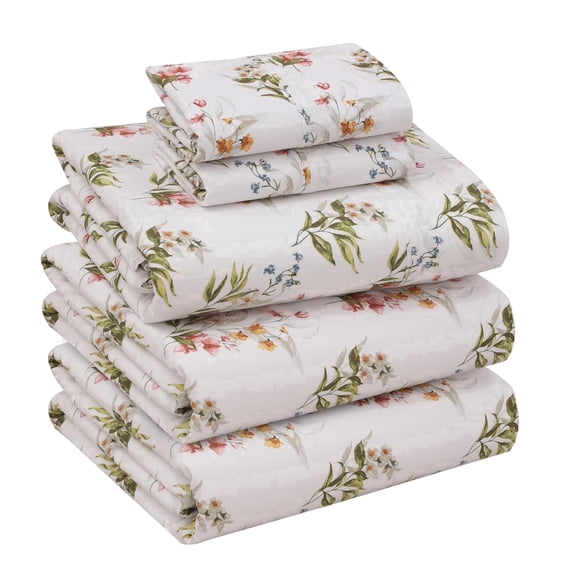 RUVANTI 100% Cotton Sheets – Split King Size Percale Bedding, Cooling & Breathable Floral Design, Durable with a Crisp, Soft & Comfortable Feel, 16" Deep Pocket, 5-Piece Set, Floral Bliss