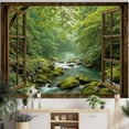 thumbnail image 3 of Window Forest Tapestry Green Nature Jungle Wall Tapestry for Bedroom Aesthetic Rainforest Stream Outdoor Landscape Small Tapestries Wall Hanging for Dorm Living Room Decor 60x 50 Inch, 3 of 7