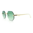 thumbnail image 5 of Bevel Octagonal Gangster Rimless Jaguar Head Hinge Showy Sunglasses Gold - Green, 5 of 6