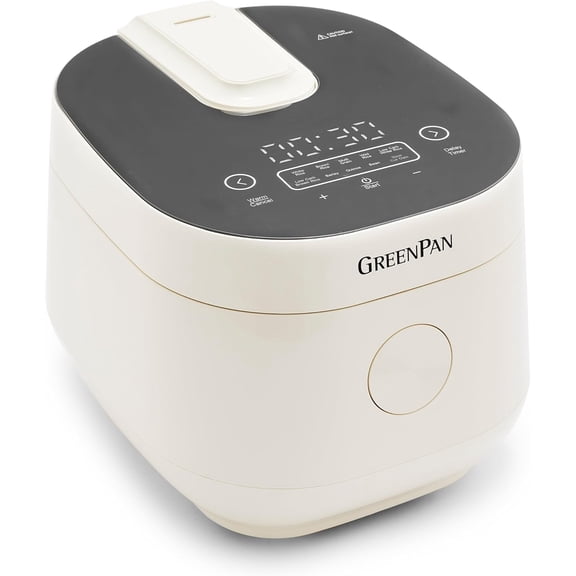 GreenPan Carb Reducing Electric Rice Cooker, 4 Cups Uncooked/8 Cooked Rice, 10 Presets, LED Display, Healthier Meals, Delay Timer, PFAS-Free Ceramic Nonstick Removable Bowl, Cool Touch, Steam, Cream