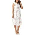 thumbnail image 4 of INSPIRE CHIC Summer Sleeveless Floral Dress for Women's Tie Waist Knee Length Chiffon Swing Dresses with Belt XS White, 4 of 6