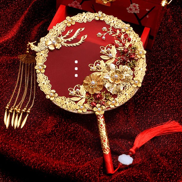 Abanico redondo estilo antiguo para novia, Xiuhe, ceremonia de boda, abanico chino Xiuhe, abanico chino Hanfu con flores
