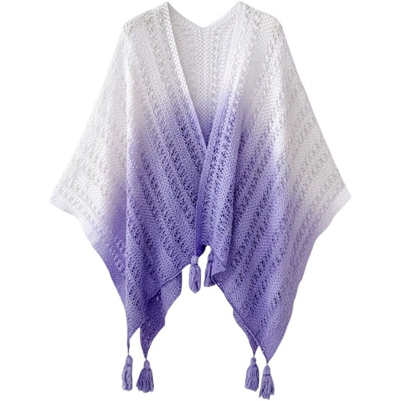 Hzzsbu Women's Gradient Color Cloak Cape Knit Shawl Vintage Ethnic Style Poncho