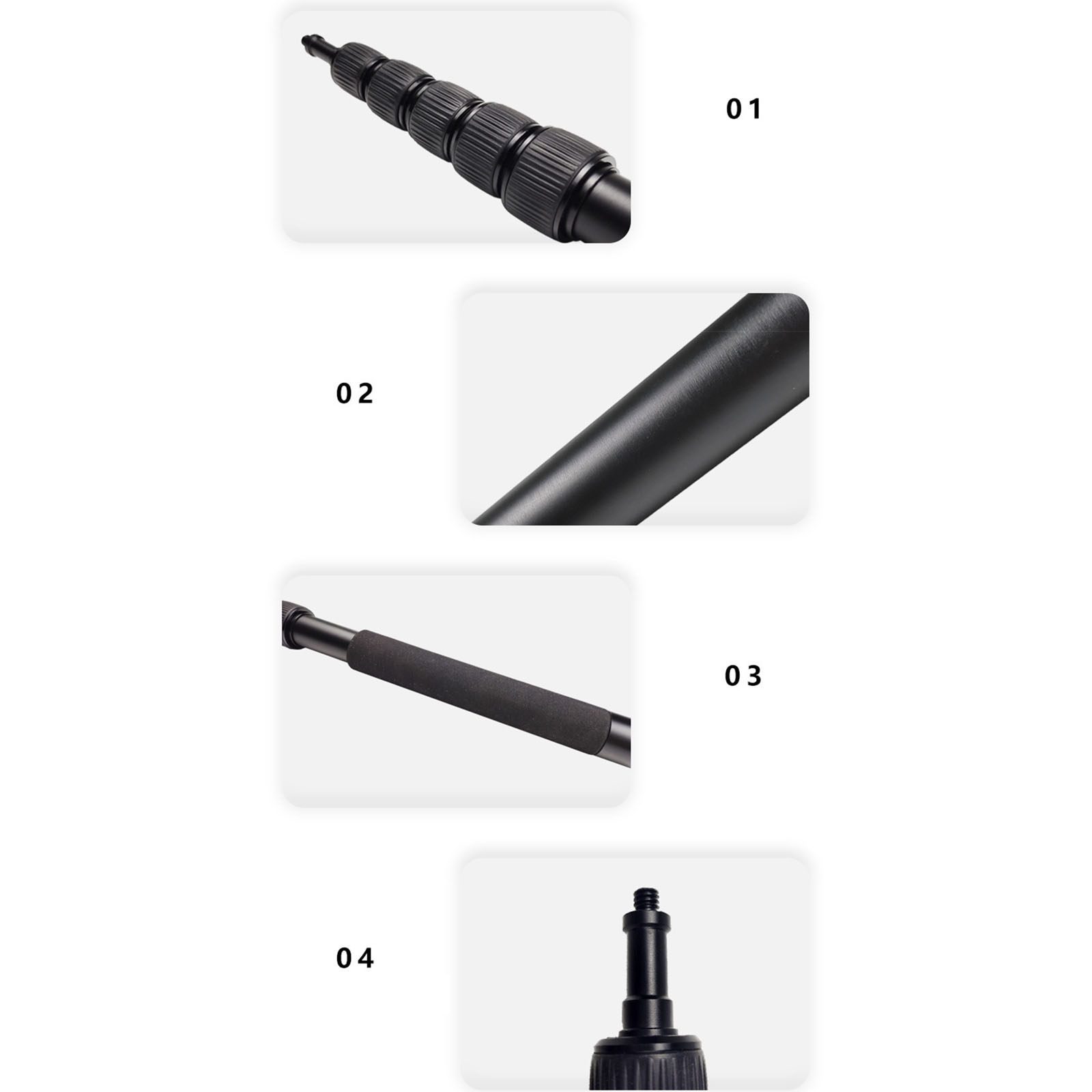 NEXAVKPR 6-Section Extendable Microphone Arm Pole for Filming with 1/4" / 3/8" Threads