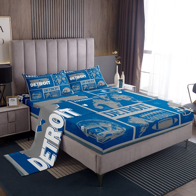 Erosebridal Modern Rugby Bed Sheets Set King Size, Football Player Bed Sheets King, Ball Sports Decor 4pcs