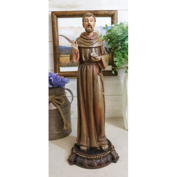 Catholic Saint Francis Of Assisi With White Dove Altar Figurine Patron Animals