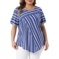 thumbnail image 2 of DARING DIVA Women's Plus Crew Neck Short Sleeve Boho Striped Blouse Top 1X Dark Blue, 2 of 6