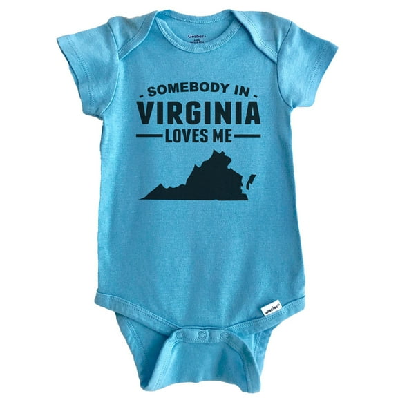 Somebody In Virginia Loves Me Baby Bodysuit - Virginia Baby Bodysuit (Blue), 0-3 Months