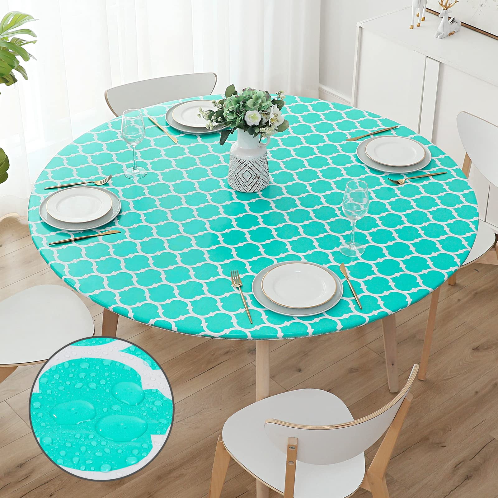 decorUhome Fitted Vinyl Tablecloth Round 43"56" Diameter, Waterproof