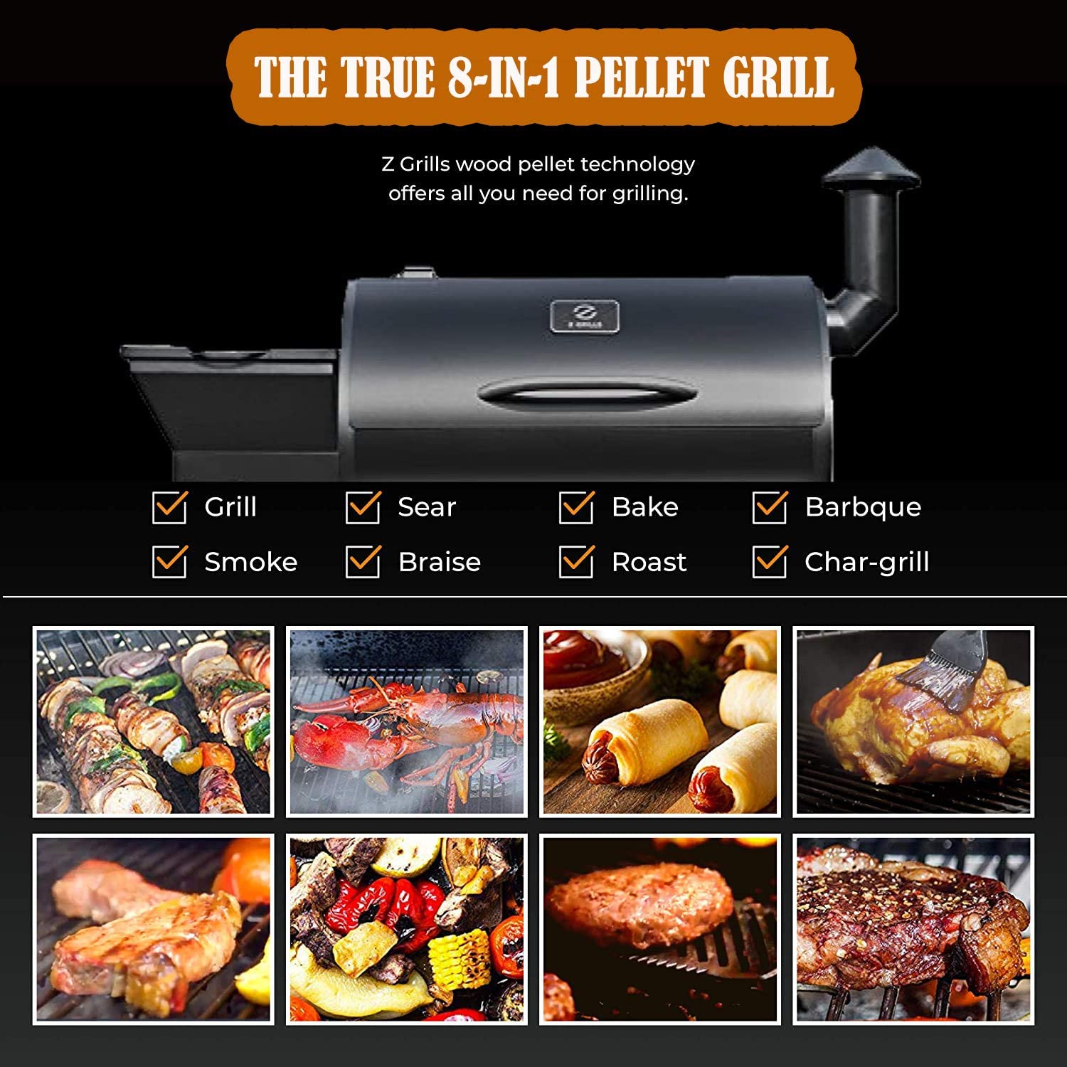 Z Grills 700 sq in Wood Pellet Barbecue Grill and Smoker Family Size 8 in 1 Smart BBQ Grill - image 4 of 8