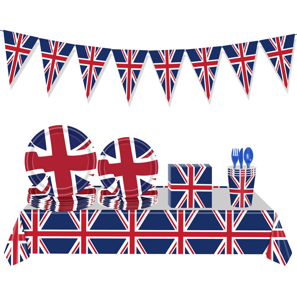 Union Jack Party Supplies Best of British Birthday Party Tableware Kit 114PCS for Guests Royal