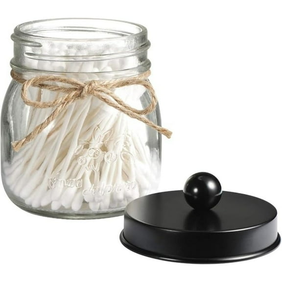 Small Mason Jars with Lids - Holders Set, Bathroom Organizers and Storage, D rative for Q-tips, Cottons, Floss, Balls, Cotton Swabs - Black