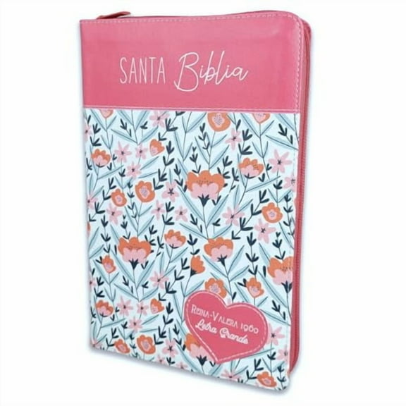 Biblia para Mujer con Cierre Letra Grande 12 puntos RV1960 imit piel rosa y verde con indice y canto floral