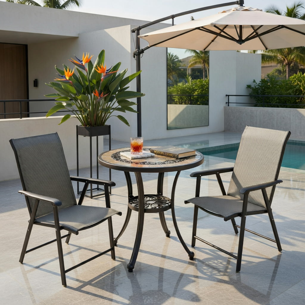 Hommoo 2-Pack Foldable Outdoor Patio Chairs, Steel Frame, Weather-Resistant Fabric, Lightweight & Space-Saving for Backyard, Deck, or Indoor Use, Gray