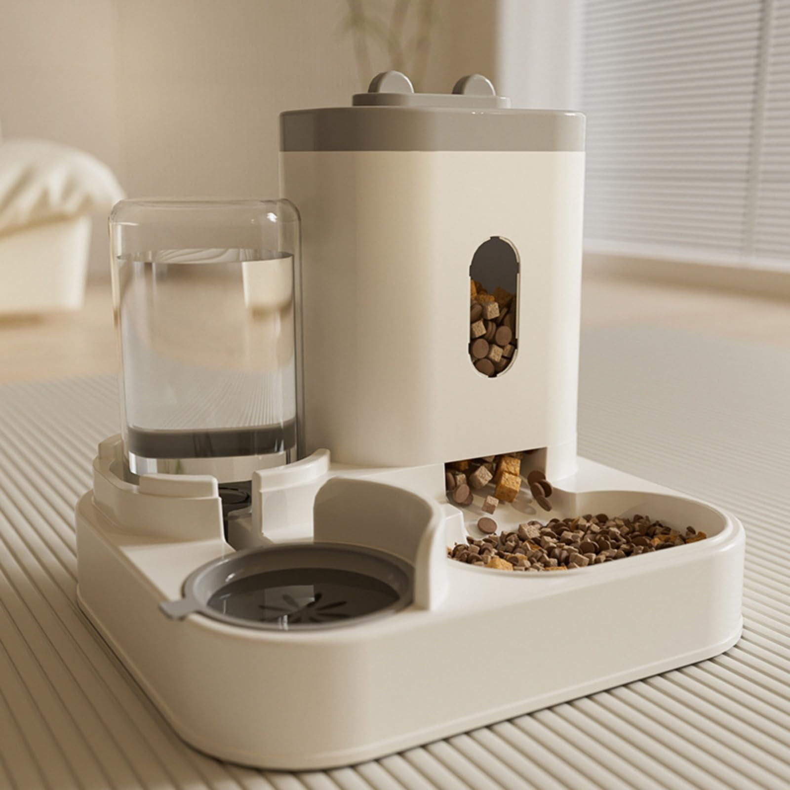 Automatic Pet Feeder and Water Dispenser, Self - Feeding Cat Bowl Dog Bowl with Gravity Water Supply, for Cats Dogs Indoor Use, Yellow