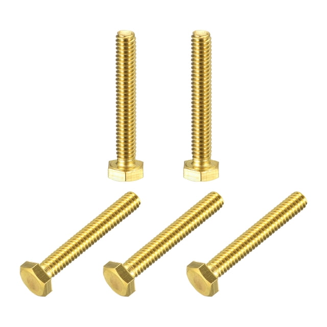 Unique Bargains Brass Hex Bolts, 1/4-20x1-3/4' 5 Pack Fully Thread Grade 4.8 Machine Screws