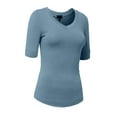 thumbnail image 2 of J. METHOD Girl's Junior Basic Casual 3/4 Elbow Half Length Sleeve Active V-Neck Uniform T-Shirt, 2 of 5