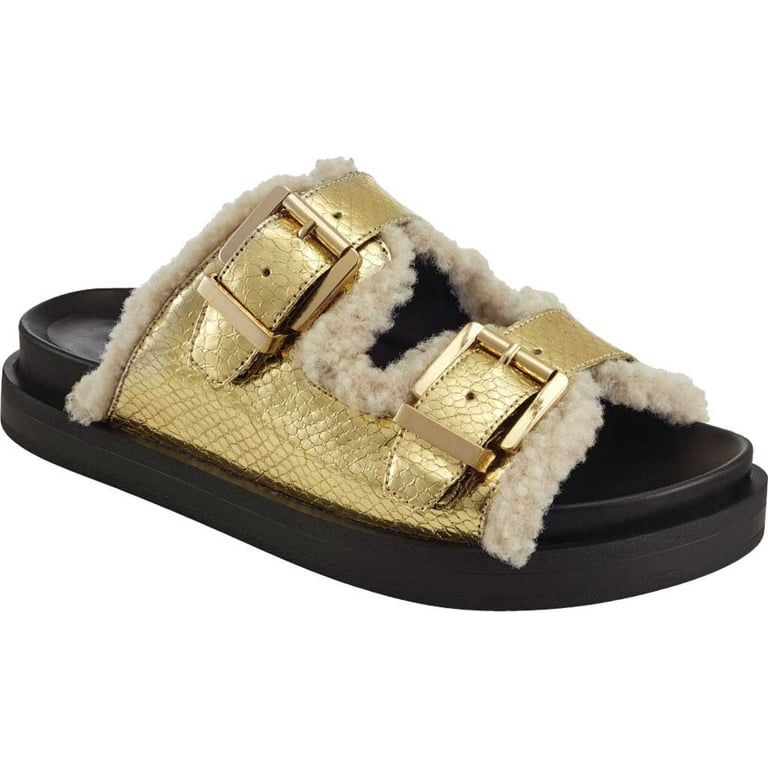 Women's Olivia Faux Fur Platform Slide Gold Shearling 7.5 - Walmart.com