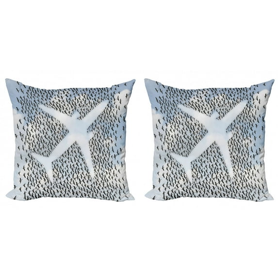 Ambesonne Travel Throw Pillow Cover 2 Pack, Hummingbird Vacation, 20", Pale Blue Black White