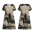 thumbnail image 3 of Kuqiui Western Desert Cowboy Print Women's Short Sleeve A-Line Dress with Pockets, Casual Crew Neck Knee-Length Dress for Daily Wear, 3 of 5