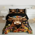 thumbnail image 2 of Homewish Brown Farmhouse Cow Queen Comforter Set for Child, Vibrant Groovy Flower Floral Bedding Sets, Kawaii Animal Reversible Bedding Comforter Set, Ultra Soft Bedroom Decor, 3 Pieces, 2 of 8