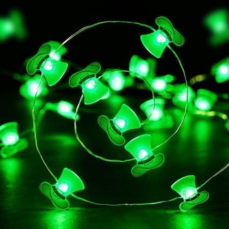 

30 LEDs & 2 Light Modes Lucky Green Handmade String Lights Shamrocks Hat Battery Three Sections with Flash