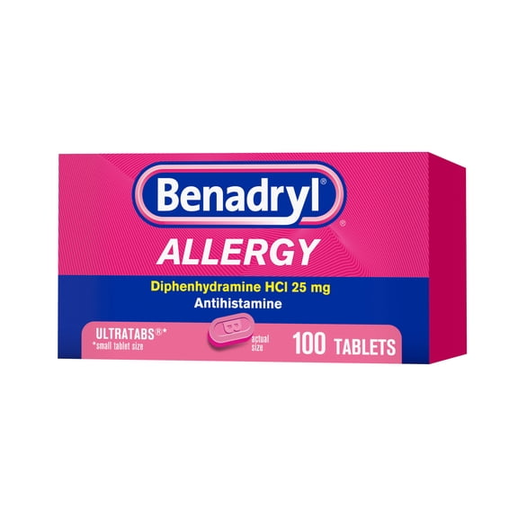 (2 Pack) Benadryl Ultratab Antihistamine Allergy Medicine Tablets, 100 ct